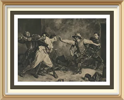 Original Old Antique Military Art MEISSONIER Print Sword Fight LA RIXE The Brawl • $3.05