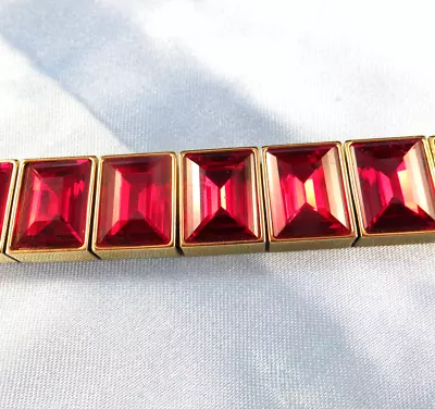 Michael Kors Stunning Bright Red Glass Link Bracelet Chunky Super Heavy Gold Tn • $39.99