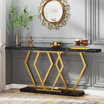 71  Faux Marble Entryway Table With Gold Meal Base Long Narrow Console Table • $144.67