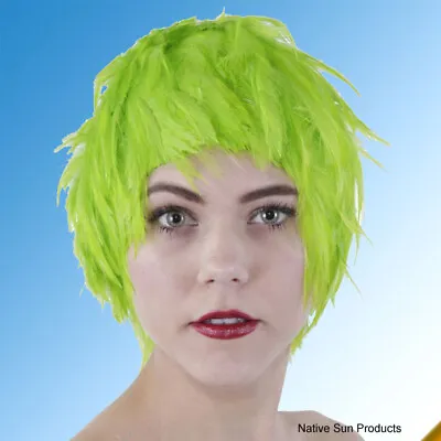 $17.95 • Buy Wig Rooster Hackle Feathers LIME GREEN  Halloween Costume Punk Retro New 