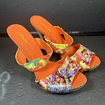 Ed Hardy Orange Koi High Heel Sandal Shoes Women's US Size 10 Read Description • $39.99