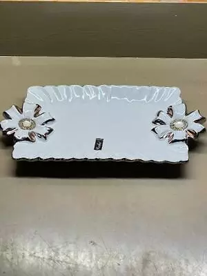 White Ceramic Tray With Silver Trim By Verdici Design - Beautiful • $14