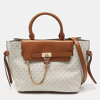 Michael Kors Vanilla Signature Canvas And Leather Hamilton Legacy Belted Tote • $265.65