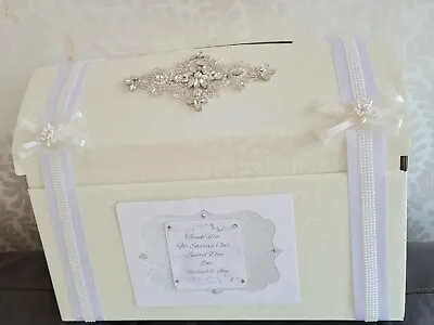 £25.99 • Buy Personalised  Wedding Card Chest Post Box Ivory Pearls Rhinestones 