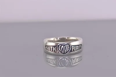 JNR Sterling Silver Carved FAITH LOVE PURITY Heart Band Ring 925 Sz: 9.5 • $25.50