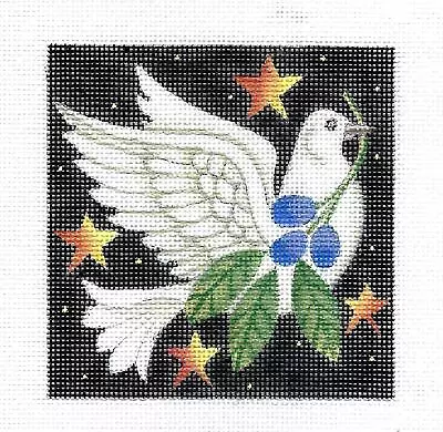 Dove Of Peace With Olive Branch 4  Sq. HP 18 Mesh Needlepoint Canvas By Maggie • $66.95