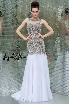 Angela Allison 41092 Grey White Stunning Pageant Gown Dress Sz 12 • $156