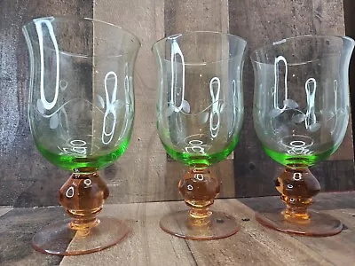 3 Vintage Watermelon Glass By Pfaltzgraff Napoli Etched Green/Pink 16oz Goblet • $62