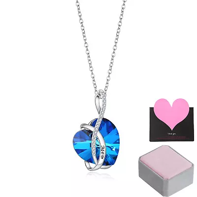 Mom I Love You Swarovskii Heart Pendant Necklace 925 Sterling Silver Women Gift • $19.99