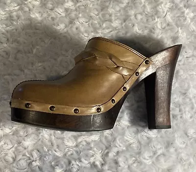 Tribeca By Kenneth Cole Heeled Leather Clogs Size 9.5 Swing Music 5 Inch Heels • $25