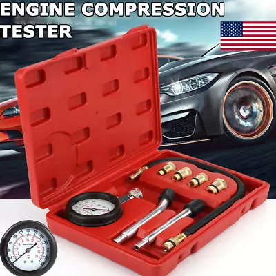 Automotive Car Petrol Engine Compression Tester Kit Tool Set Compressor W/Case • $18.99