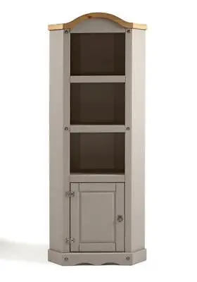 Corona Corner Display Unit Grey Wax Solid Pine Bookcase By Mercers Furniture® • £118.99