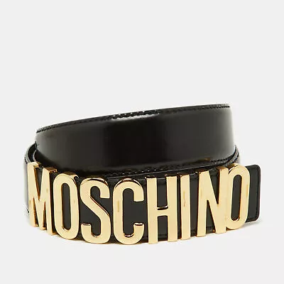 Moschino Black Leather Classic Logo Waist Belt 110 CM • $139.65