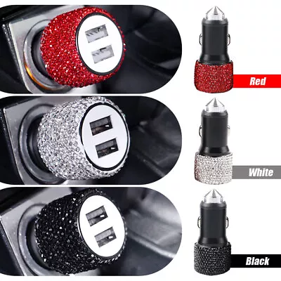 Dual USB Port Fast Charging Car Charger With Bling Rhinestones Safety Hammers • $4.81