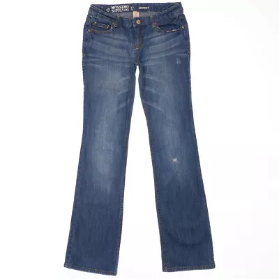 Mossimo Bootcut Jeans Size 7/9 L Juniors Distressed Blue Denim Stretch 29x33.5 • $17.99