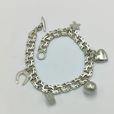 HERMAN SIERSBOL Sterling Silver 925 Charm Bracelet Branded HS Denmark Vintage • $90