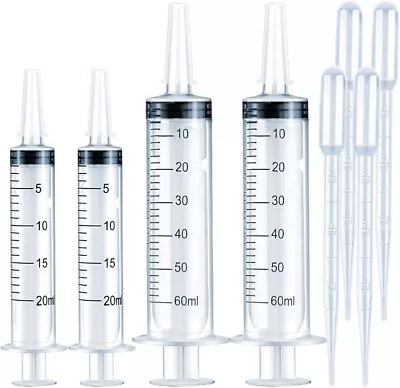 4 Pack 20ml & 60ml Plastic Syringe Large Syringes Without Needle For Scientific • $9.89