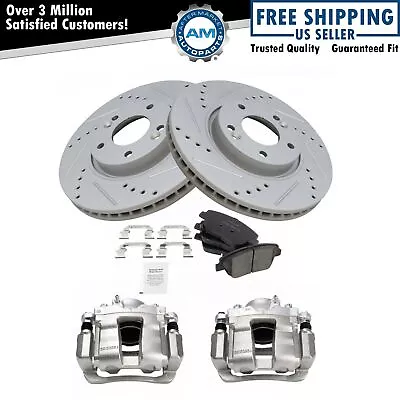 Front Brake Calipers Ceramic Pads Drilled Rotors Fits 11-15 Sonata 11-16 Optima • $275.41