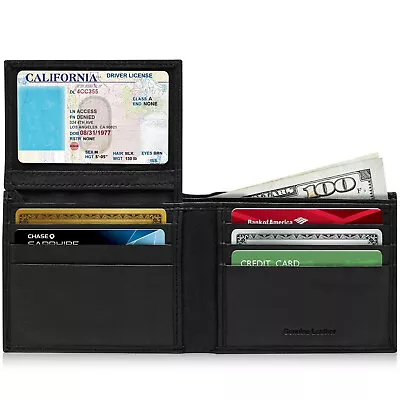 Genuine Leather Minimalist Bifold Wallets For Men RFID Blocking Slim Mens Wallet • $13.92