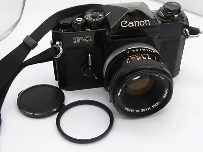 Canon F1 Film Camera With 50mm F1.8 Lens + Filter Cap And Strap All Working Well • £329.99