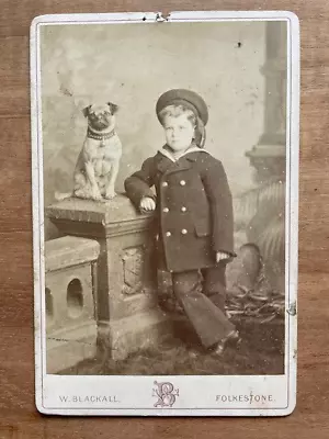 Cabinet Photo Of A Boy In A Sailor Suit & His Pug Dog. W Blackall Of Folkestone. • £4.95