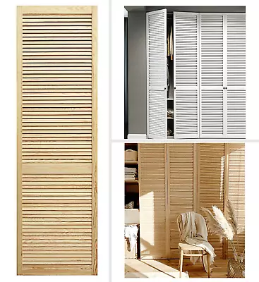 Wooden Louvre Wardrobe Door Natural Clear Pine Or White Cupboard Slatted Open • £78.55