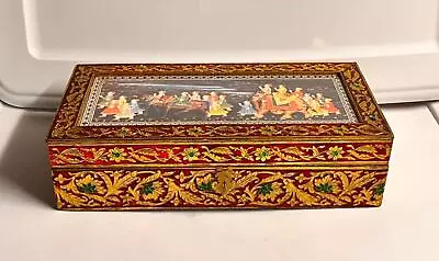 World Market India Meenakari Metal Inlaid Ornate Storage Trinket Box 12 X 3.75  • $31.50