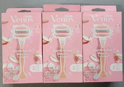 Gillette Venus 3 Blade Comfort Glide White Tea 1 Razor 2 Cartridges NEW LOT OF 3 • $19.99