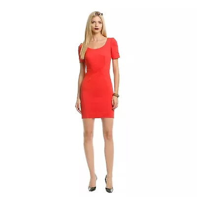 Zac Posen Z Spoke Orange Darted Fitted Sheath Cap Sleeve Pencil Dress SZ 2 S • $60