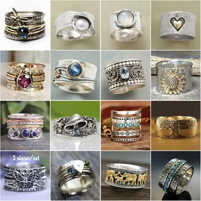 £3.23 • Buy Vintage 925 Silver Rings Women Turkish Handmade Ring Wedding Jewelry Size 6-11