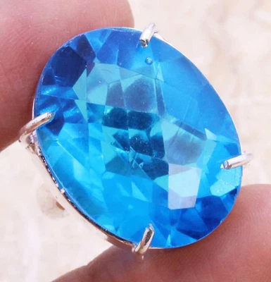 $3.98 • Buy Blue Topaz 925 Silver Plated Handmade Ring Of US Size 5.5 Ethnic