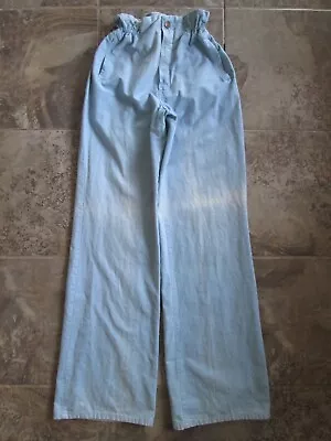 Vintage High Waist Pants 8 24x32 Blue Mom Elastic Waist Wide Straight Leg Hippy • $14.99