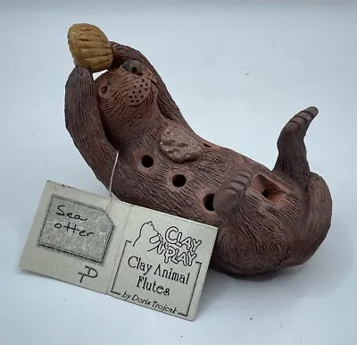 4  Sea Otter Clay Terra Cotta Hand Animal Flute U.S.A. Doris Trojcak NEW NWT • $47.37