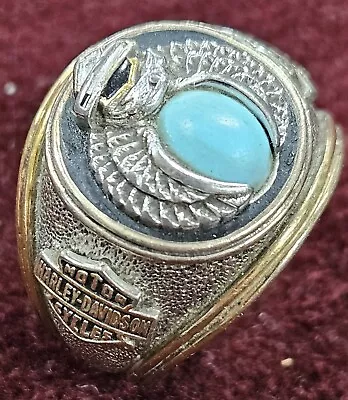 Harley-Davidson 925 Sterling Silver With Turquoise Wing And Shield Men Size 12.5 • $135