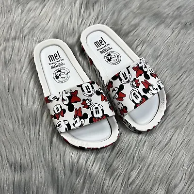 Mel By Melissa Girls Minnie Mouse Disney White Red Slide Sandals Size 12 • $25