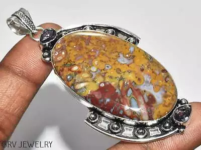 Morrocan Seam Agate & Amethyst Gemstone 3.1  Pendant 925 Silver Plated U507-C150 • $6.49