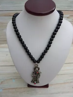 Rosario De La Santa Muerte Con Piedras Negra Ajustable Con Oracion/ Black Stones • $29.99