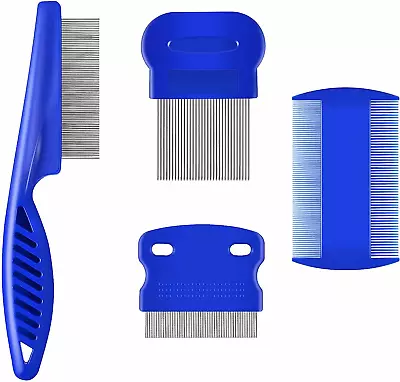 4-Pack Flea Lice Comb - Stainless Steel Pet Grooming Combs With Rounded Teeth • $6.45