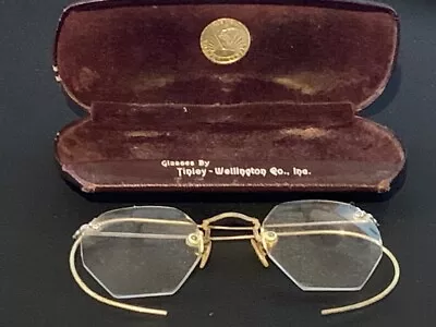 Antique Glasses By Tinley Wellington Co  Wire Rim Spectacles With Case • $123.25