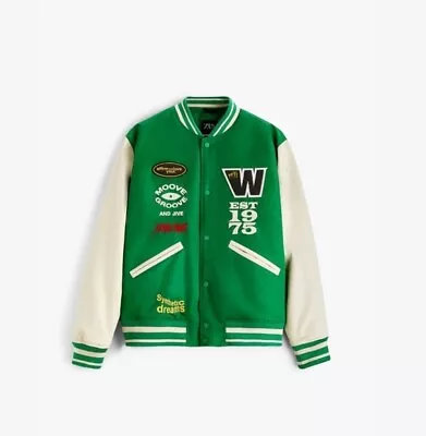 Zara Varsity Jacket Combination Patches Bomber Jacket Size • $44.49