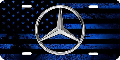 Mercedes Logo Printed Blue American Flag Vehicle License Plate Car Front Tag • $19.95