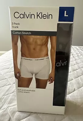 Men’s CALVIN KLEIN 2 Pack Black Trunk Cotton Stretch Underwear Genuine CK Size L • $15