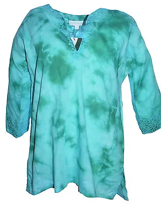 Marie Chantal Turquoise Tie-Dye Kaftan Cover Up Age 2 Loose Fit NWT • £10