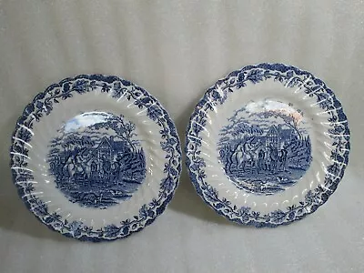 2 X Vintage Blue & White Myott Country Life  Dinner Plate • £7.97