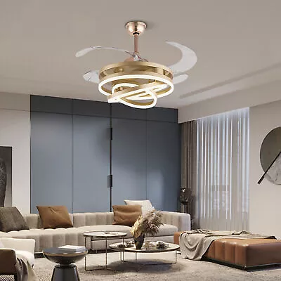 42in Gold Chandelier Ceiling Fan Light Invisible Blade LED & Remote Control • $115.90