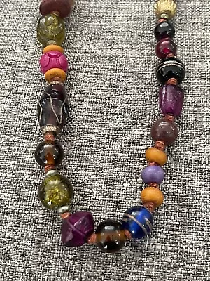 Vintage Short Stone Glass Wood Beaded Necklace Multi Color • $38