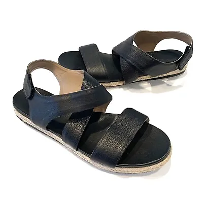 Adam Tucker By Me Too Rave 1 Genuine Black Leather Flat Sandals Sz 8.5 • $35