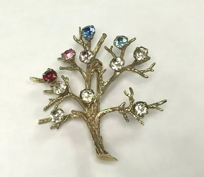 Vintage Sarah Coventry Mothers Tree Of Life Birthstone Rhinestone Brooch  • $12.95