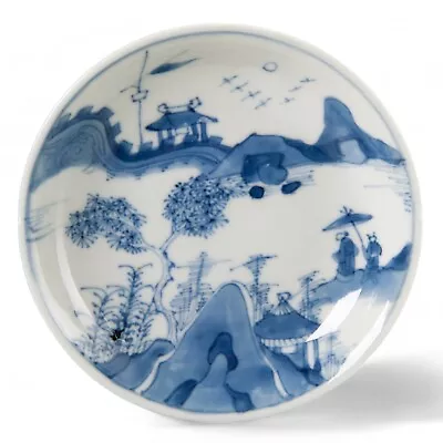 Small Chinese B&W Porcelain Plate Figures Kangxi 18th Ct Free Shipping! • £21.69