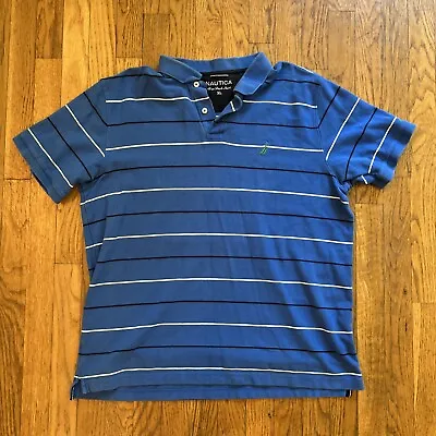Men’s Nautica True Deck Polo Shirt Blue White Stripe Size XL • $15